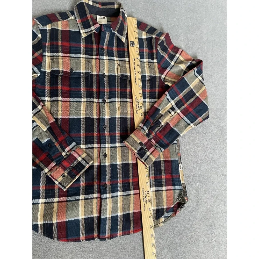 The North Face Button Down‎ Flannel Shirt Men's S/p Blue/red/tan Plaid 2 Pockets